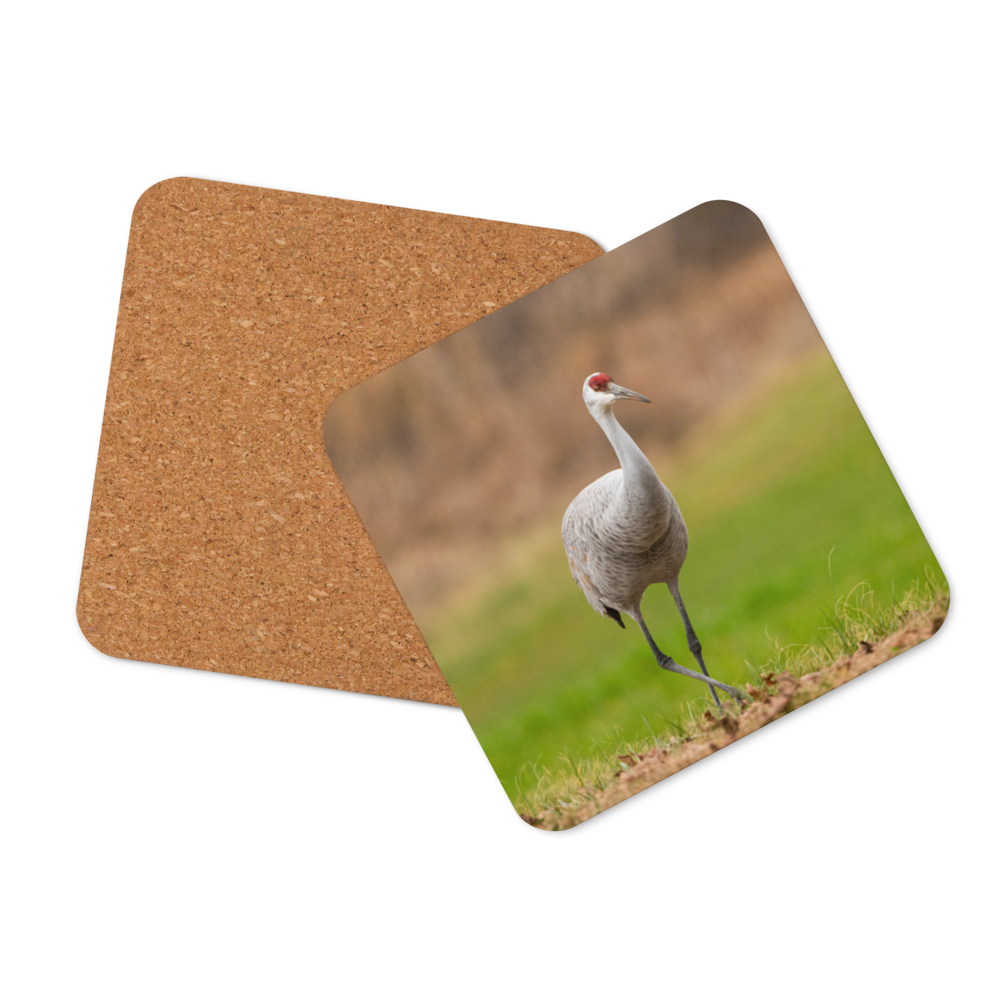 Sandhill Crane Graceful Stride Cork-Back Coaster