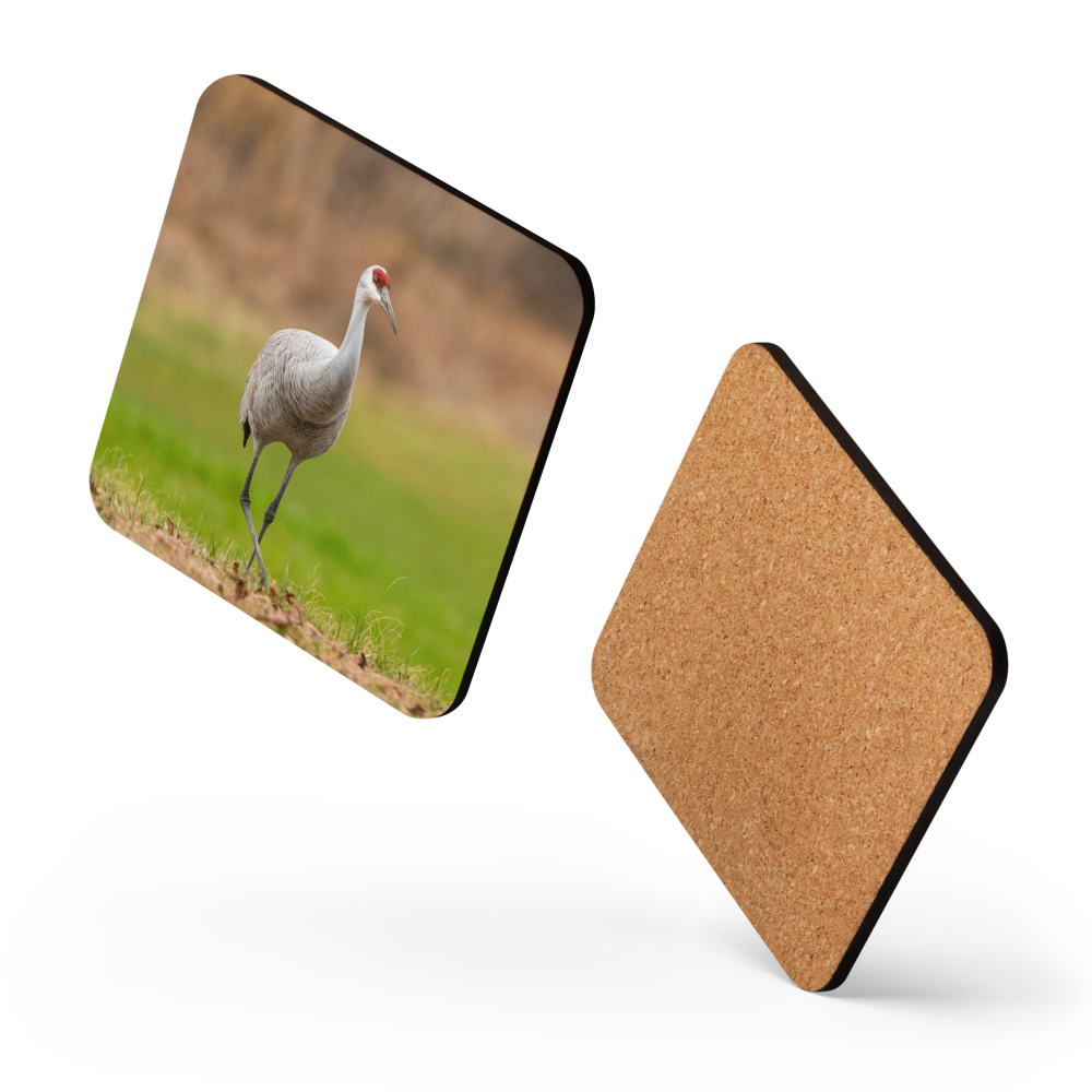 Sandhill Crane Graceful Stride Cork-Back Coaster