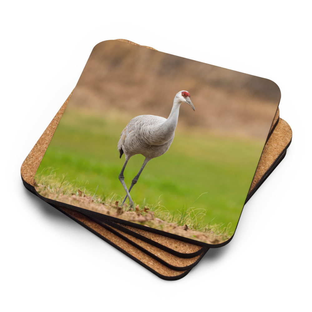 Sandhill Crane Graceful Stride Cork-Back Coaster