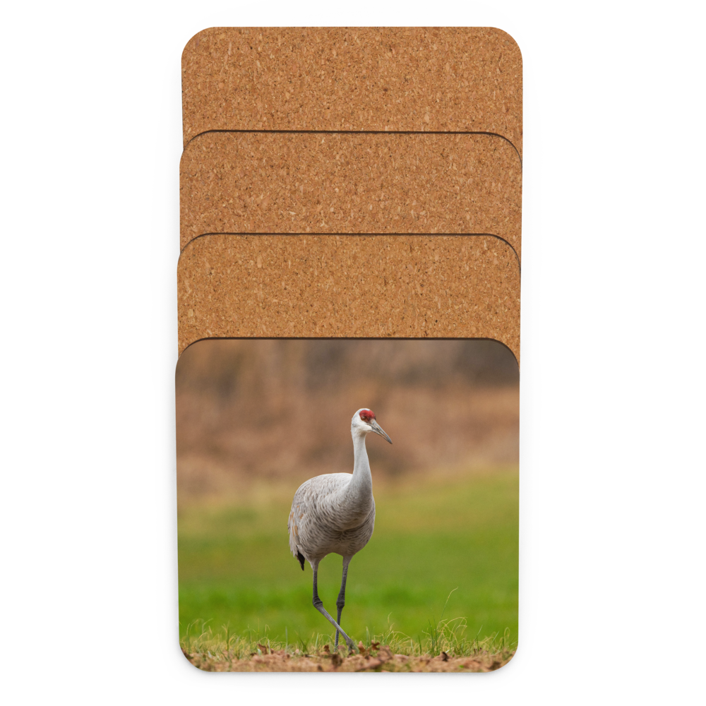 Sandhill Crane Graceful Stride Cork-Back Coaster