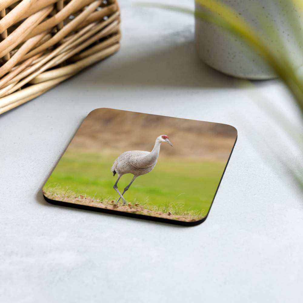 Sandhill Crane Graceful Stride Cork-Back Coaster