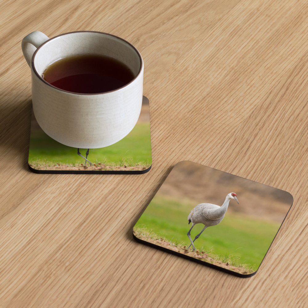 Sandhill Crane Graceful Stride Cork-Back Coaster